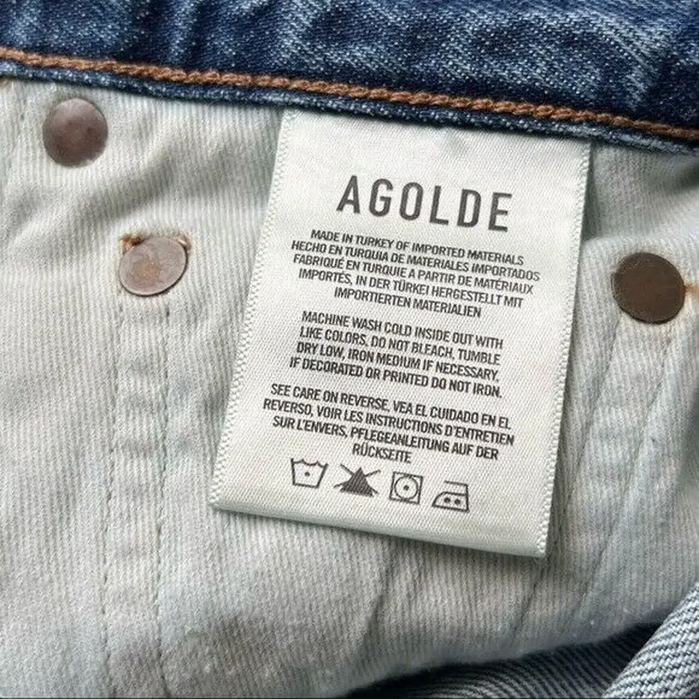Agolde Carrie Long Shorts Sz 24 High Rise Slim Fit Knee Length Denim in Forfeit